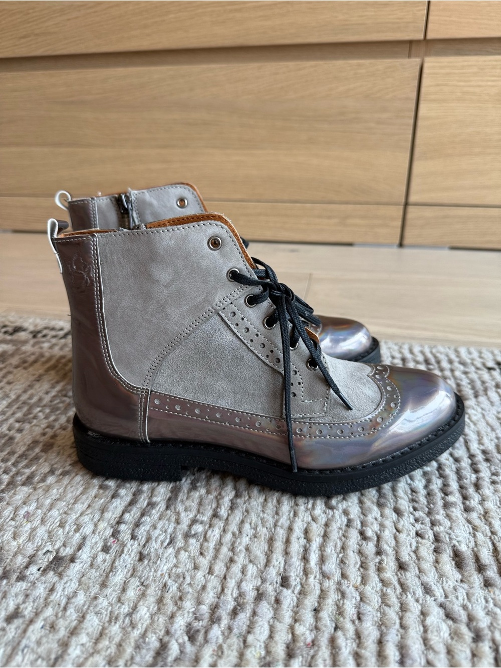 NWOB Embassy London Metallic Silver Combat Boots 37 - Picture 3 of 13